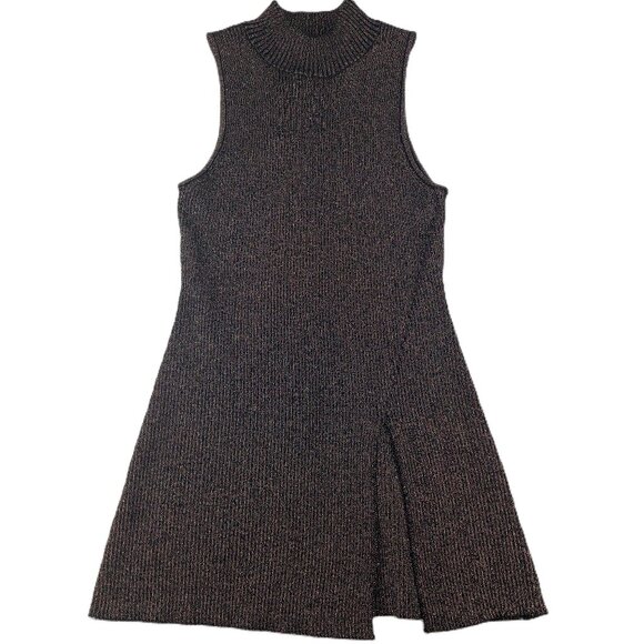House of Harlow Mock Neck Mini Dress Women's Size Small Black Gold Lurex - Picture 1 of 7